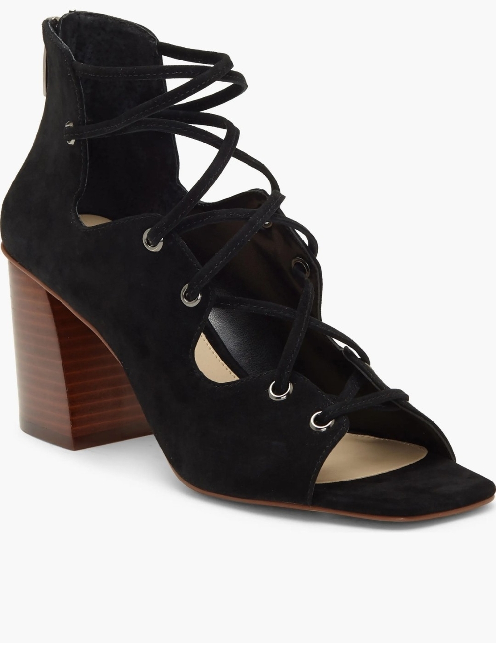 Vince Camuto Nahara Black Suede Lace-Up Block Heel Sandal